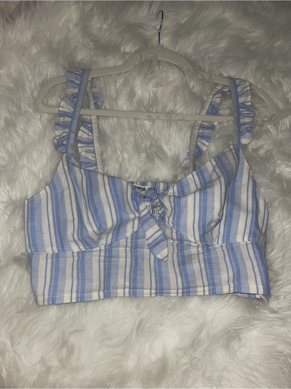 Express Striped Paperbag Waist top in Blue and White